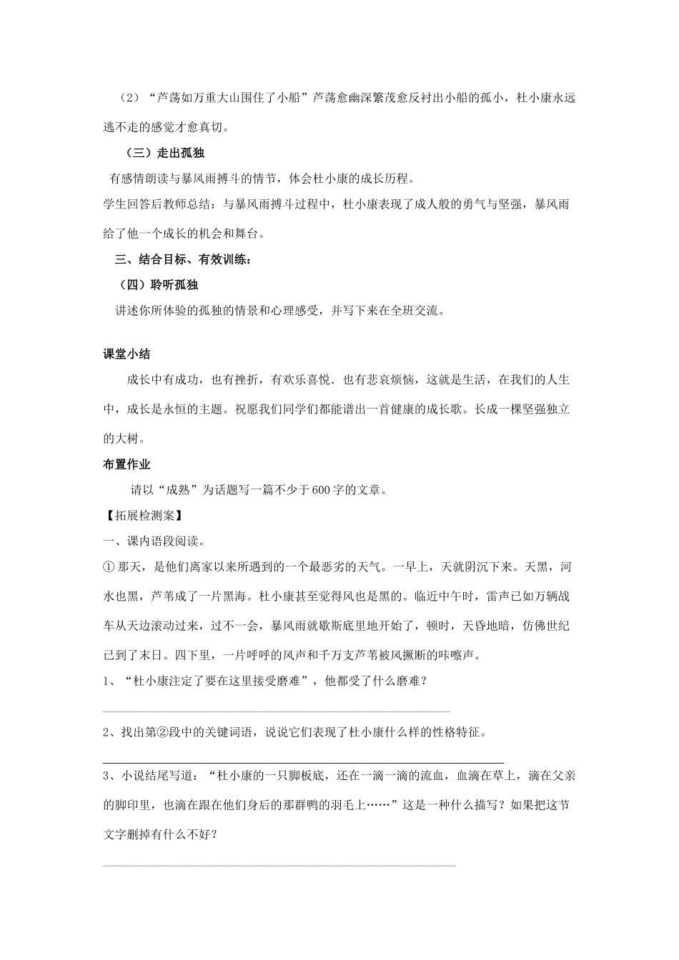 九年级语文上册 第10课《孤独之旅》精品导学案 新人教版-新人教版初中九年级上册语文学案_第3页