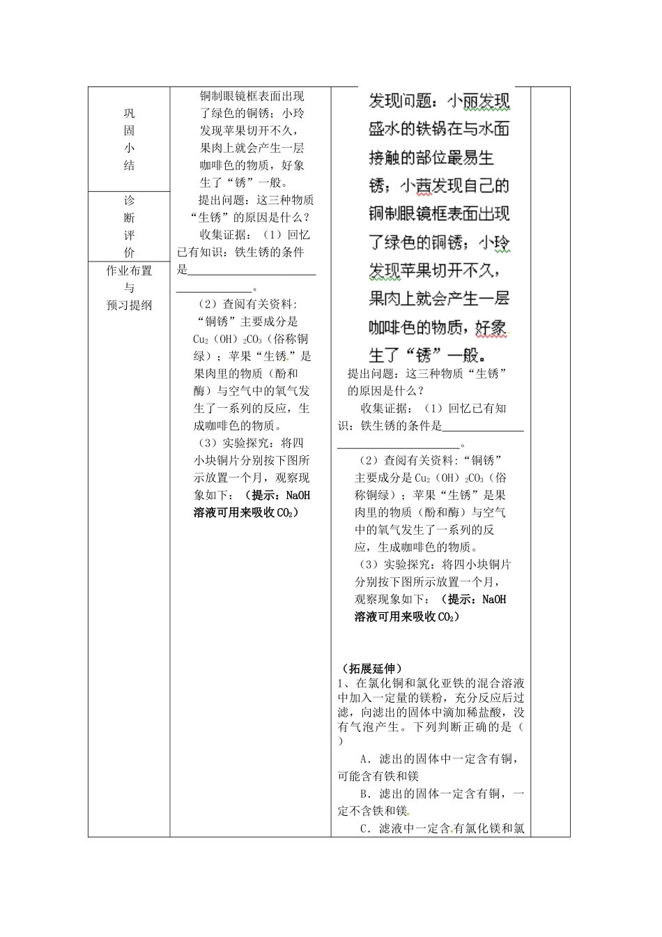 山东省临沂市蒙阴县第四中学九年级化学下册 第八单元 金属和金属材料复习教案 新人教版_第2页