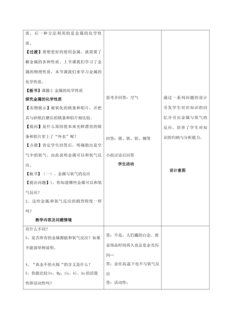 九年级化学下册 8.2金属的化学性质教案 人教新课标版_第2页