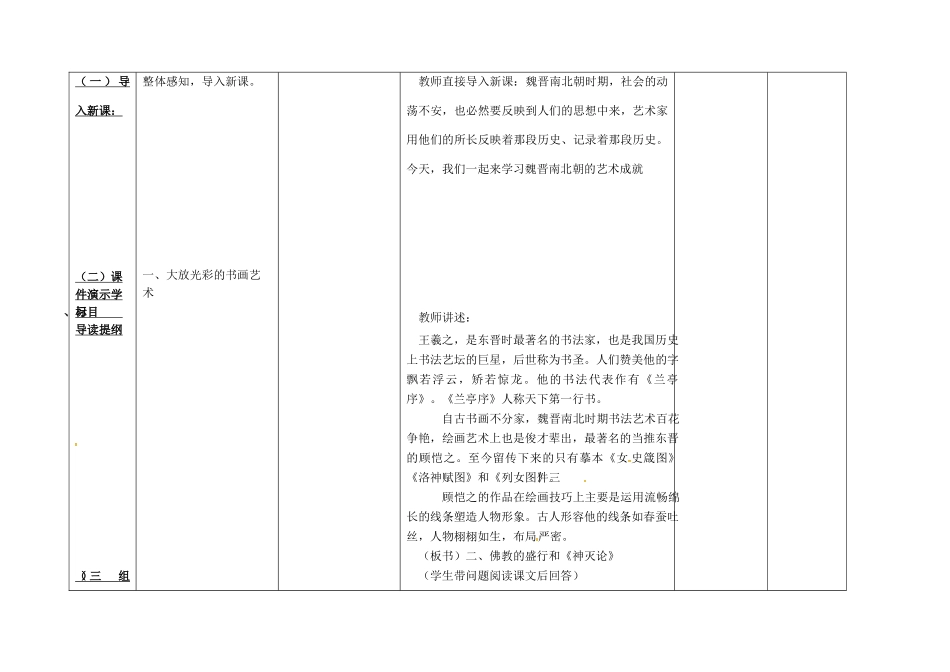 内蒙古兴安盟乌兰浩特市七年级历史上册 第四单元 三国两晋南北朝时期 政权分立与民族融合 第20课 魏晋南北朝的科技与文化（第2课时）教案 新人教版-新人教版初中七年级上册历史教案_第2页