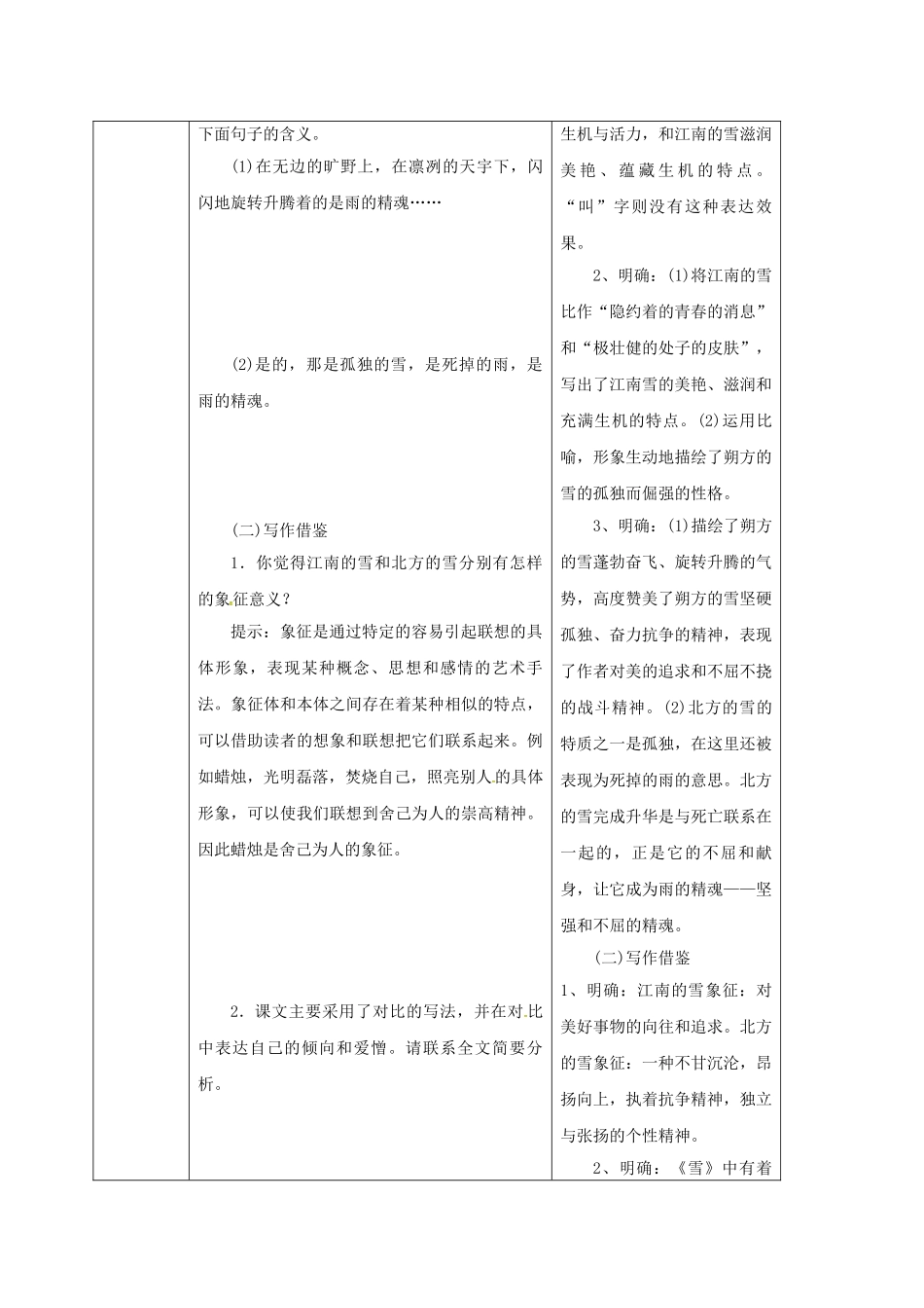 陕西省山阳县八年级语文下册 第二单元 6 雪学案 （新版）新人教版-（新版）新人教版初中八年级下册语文学案_第3页
