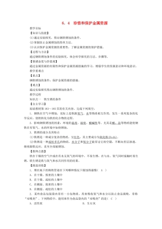 九年级化学下册 第六章 金属 6.4 珍惜和保护金属资源教案 （新版）粤教版-（新版）粤教版初中九年级下册化学教案