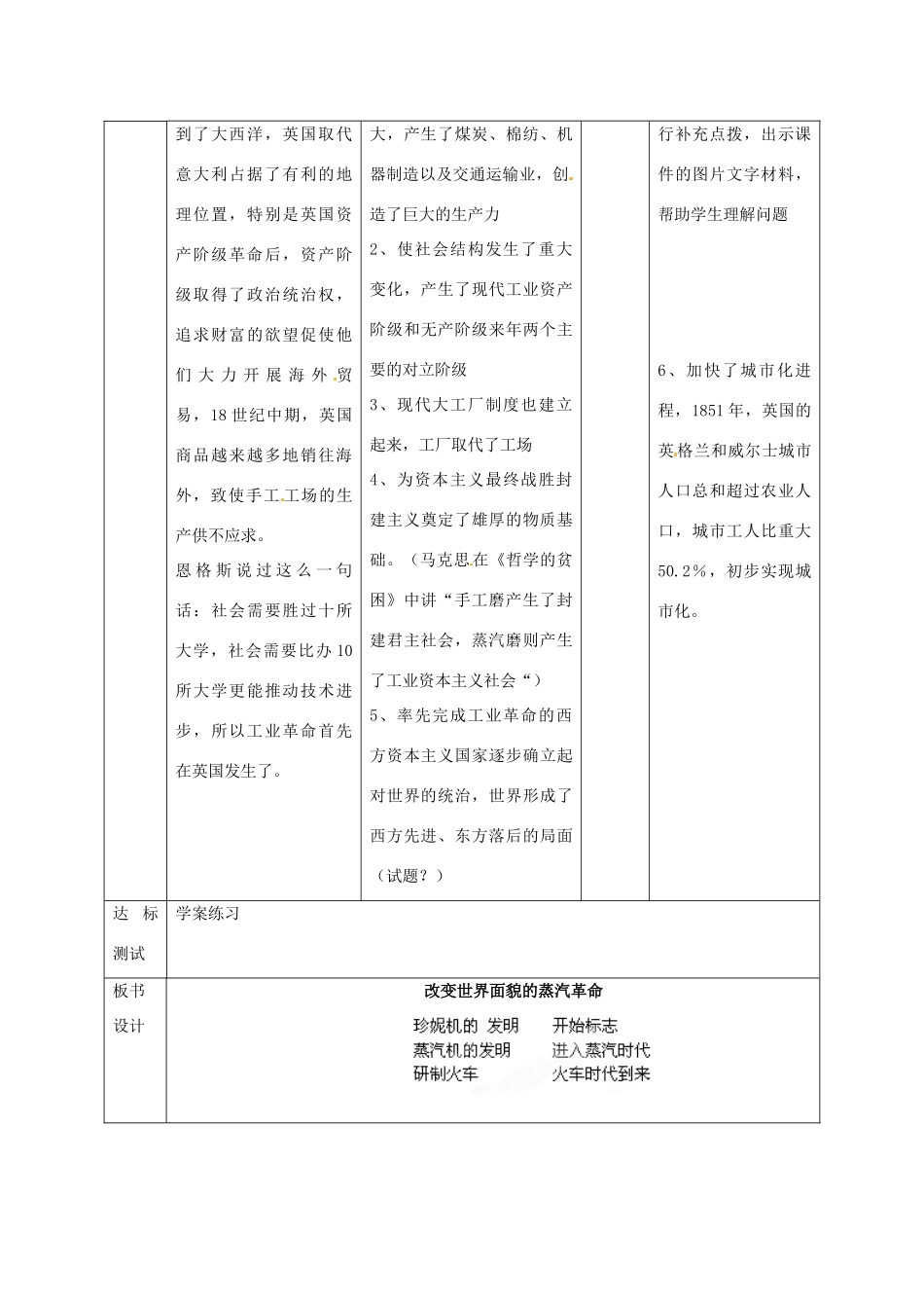 山东省滨州市邹平实验中学九年级历史上册《第8课 改变世界面貌的蒸汽革命》教案 北师大版_第3页