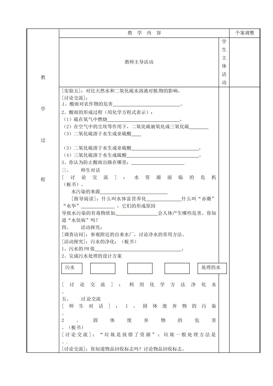 江苏省新沂市第二中学九年级化学下册 9.3 化学与环境教案 （新版）沪教版_第2页