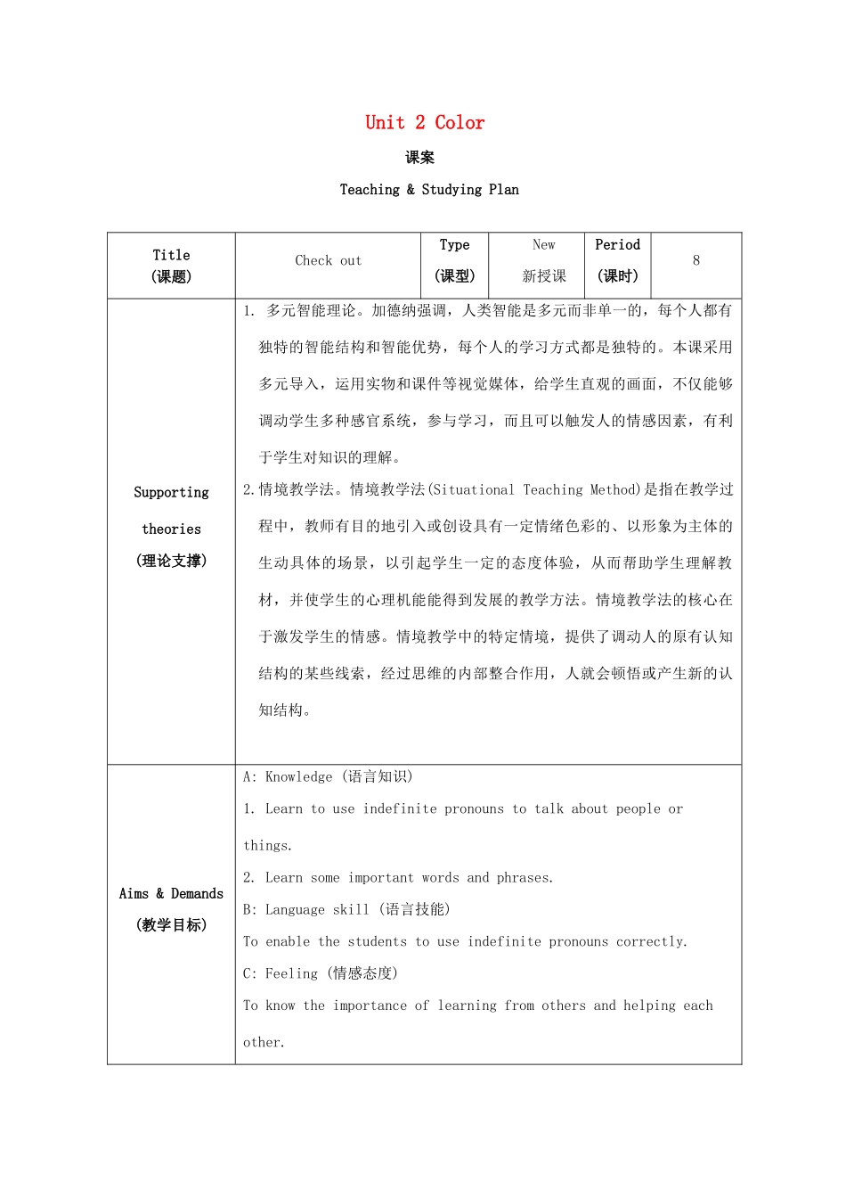 九年级英语上册 Unit 2 Colour Grammar教学案 译林牛津版_第1页