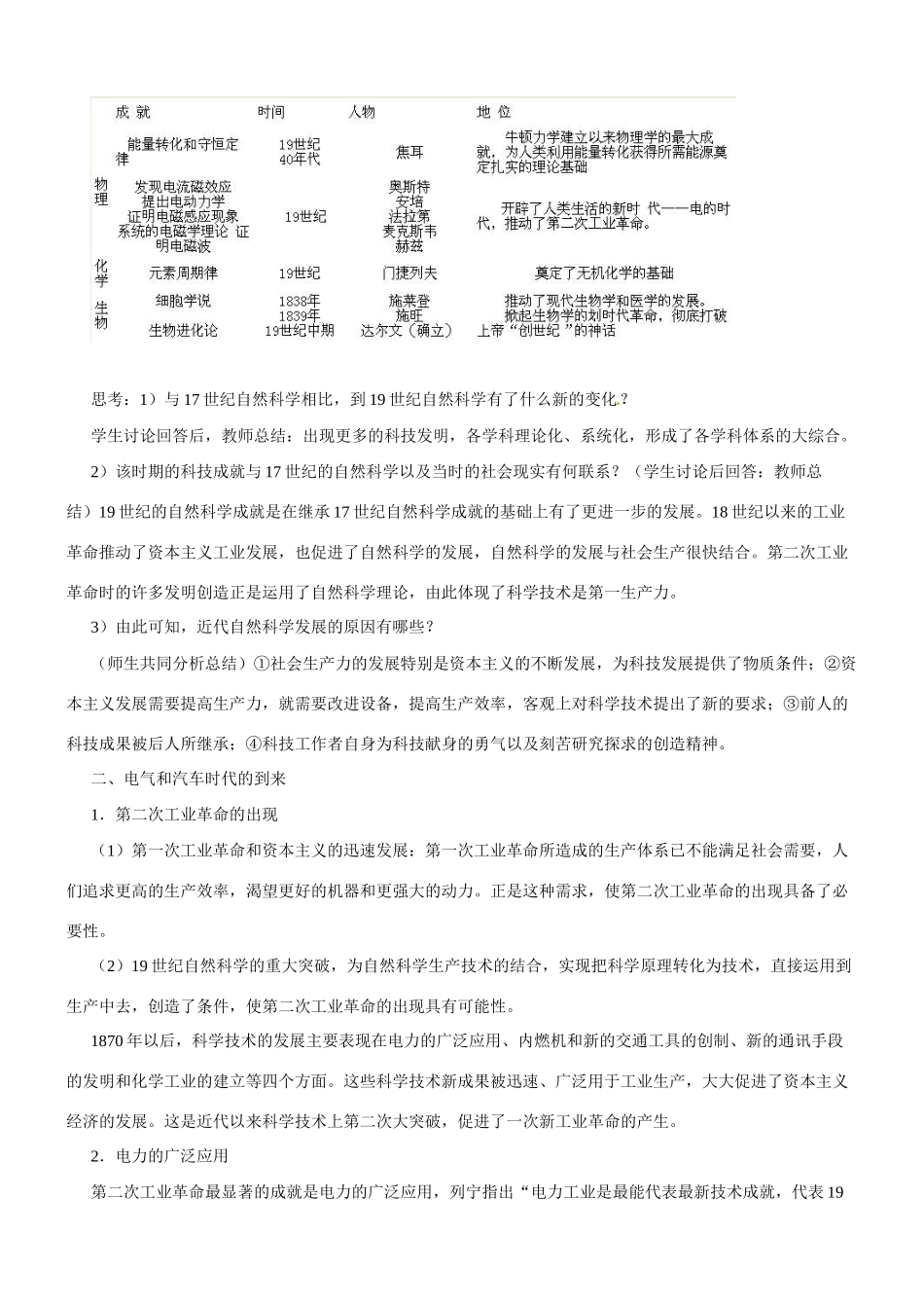 九年级历史与社会：第十三课《19世纪的科技与文化》教案沪教版_第2页
