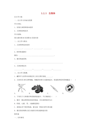 秋七年级生物上册 3.2 生物体学案3 北京课改版-北京课改版初中七年级上册生物学案