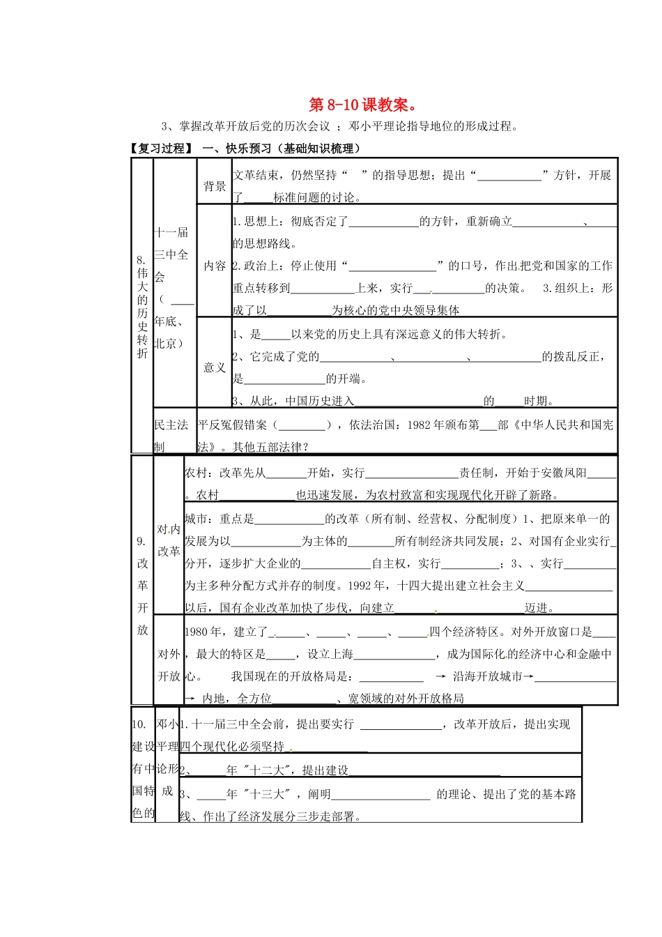 山东省宁阳县第二十五中学八年级历史下册 第8-10课复习教案 新人教版_第1页