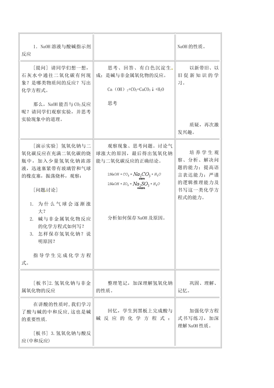 陕西省汉中市南郑县红庙初级中学九年级化学下册《常见的碱 碱的通性 第1课时》教案 粤教版_第3页