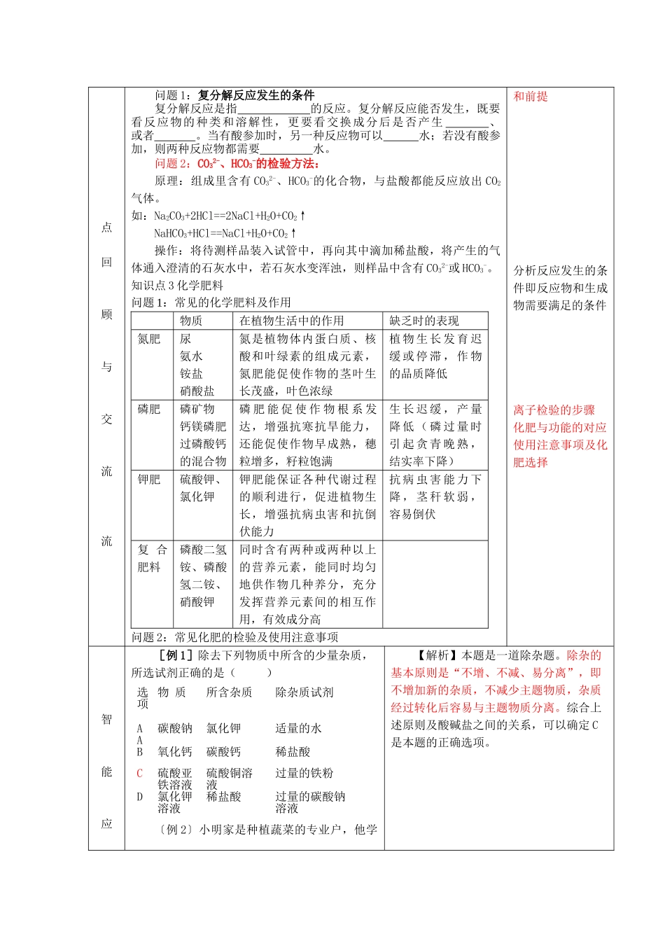 九年级化学下册 第十四讲 盐 化学肥料精品教案 新人教版_第2页