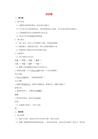 （秋季版）七年级语文上册 拣麦穗导学案 北师大版-北师大版初中七年级上册语文学案