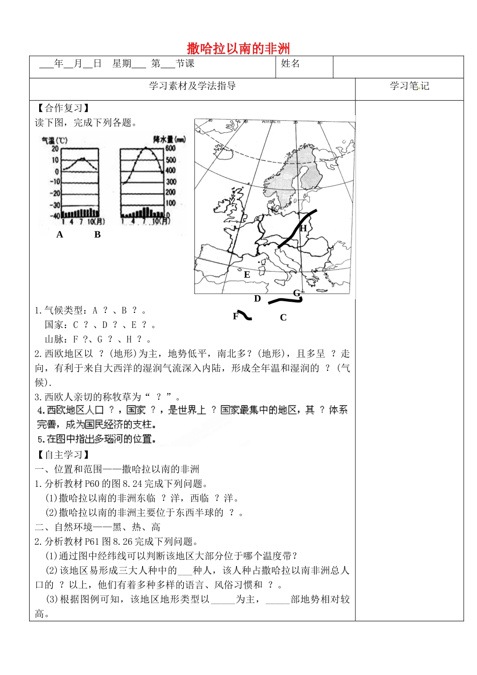 内蒙古鄂尔多斯东胜区正东中学七年级地理下册 8.3 撒哈拉以南的非洲预习展示案（无答案） （新版）新人教版_第1页