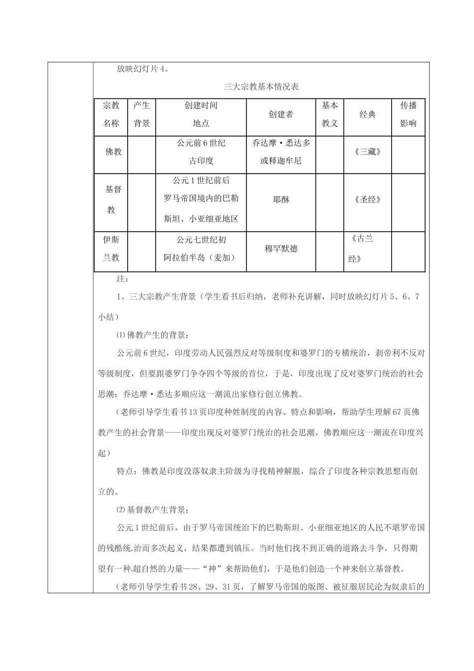 重庆市沙坪坝区九年级历史上册 世界古代史 第五学习主题 古代科学技术与思想文化 第11课 古代宗教教案 川教版-川教版初中九年级上册历史教案_第2页