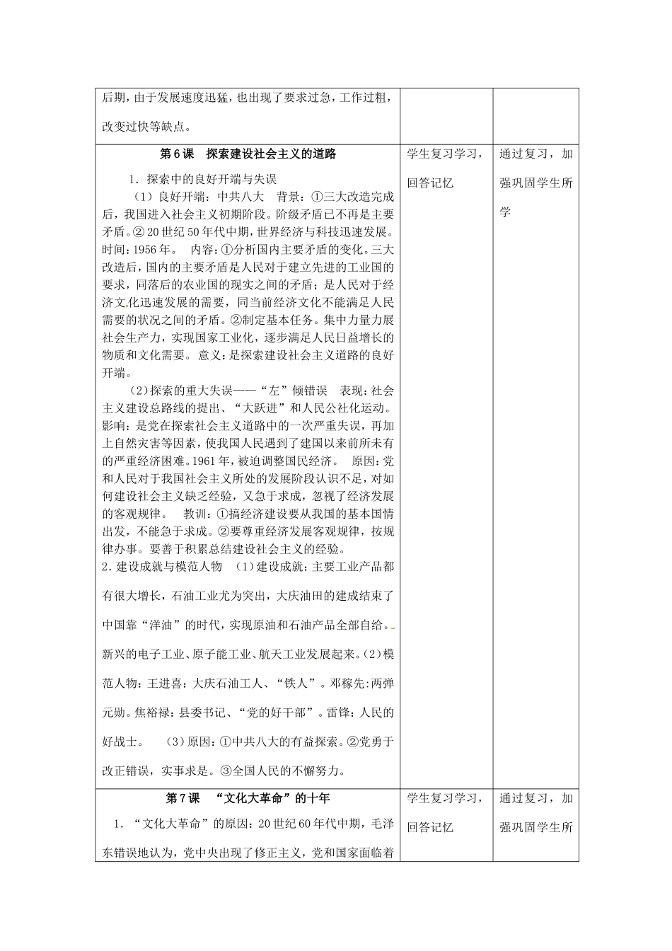 江苏省昆山市锦溪中学八年级历史下册 第二单元 社会主义道路的探索复习教案 新人教版_第3页