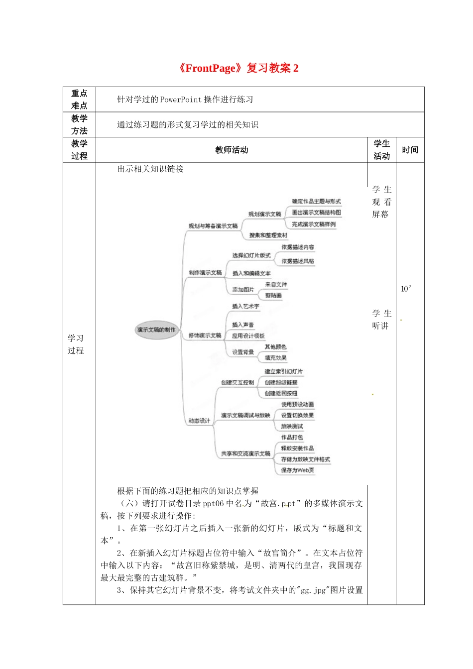 山东省滨州市邹平实验中学八年级信息技术《FrontPage》复习教案2 人教新课标版_第1页