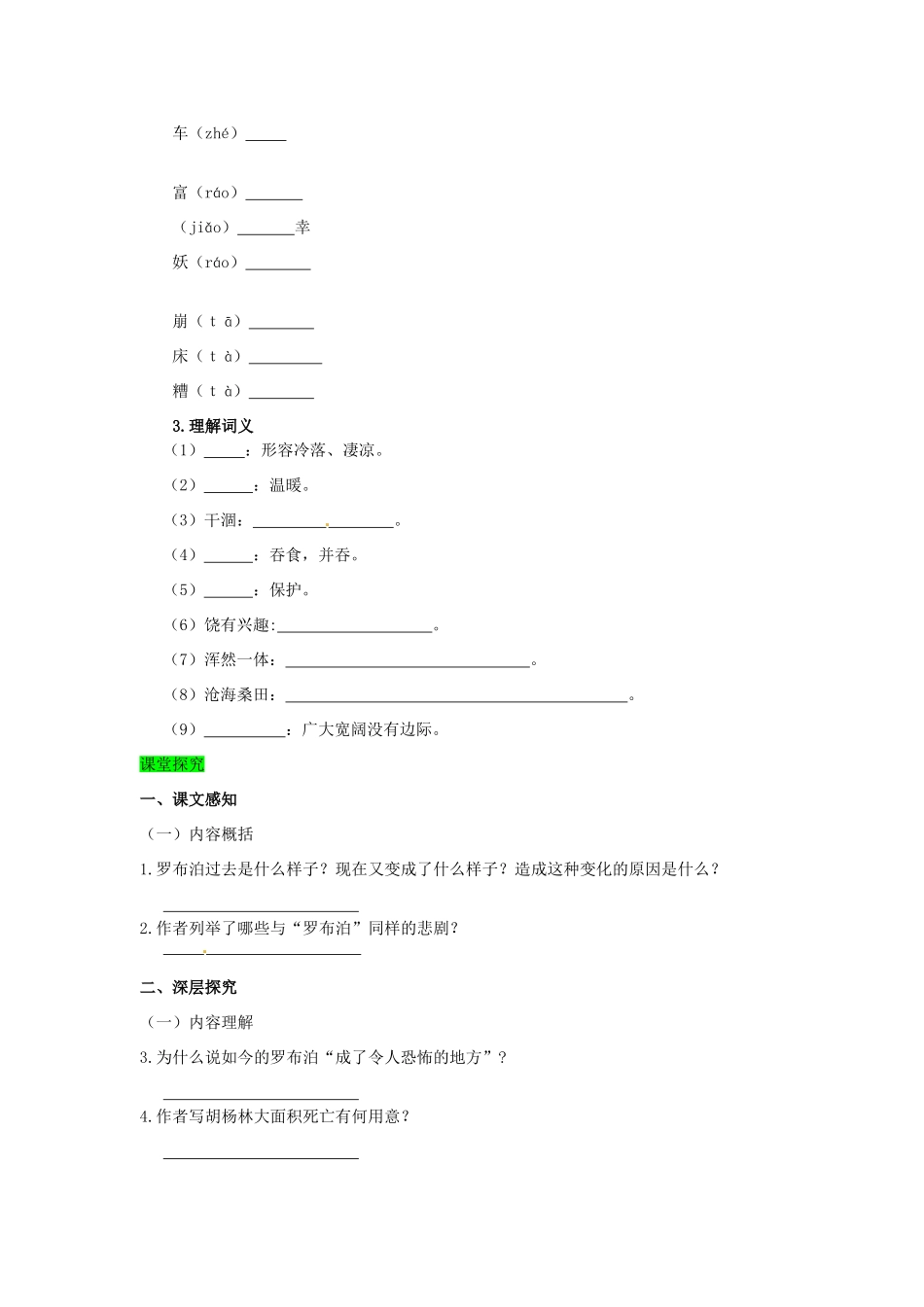 学优练（江西专用）春八年级语文下册 第三单元 12《罗布泊，消逝的仙湖》精品学案 （新版）新人教版-（新版）新人教版初中八年级下册语文学案_第2页