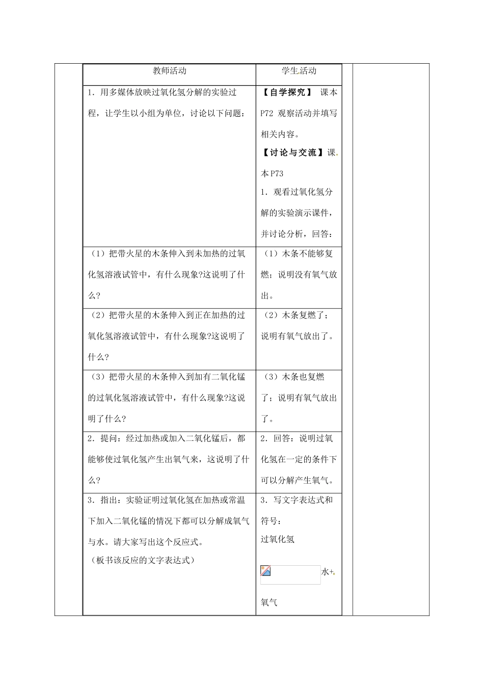 内蒙古鄂尔多斯市东胜区九年级化学上册 第三章 维持生命之气—氧气 3.2 制取氧气（1）教案 （新版）粤教版-（新版）粤教版初中九年级上册化学教案_第2页