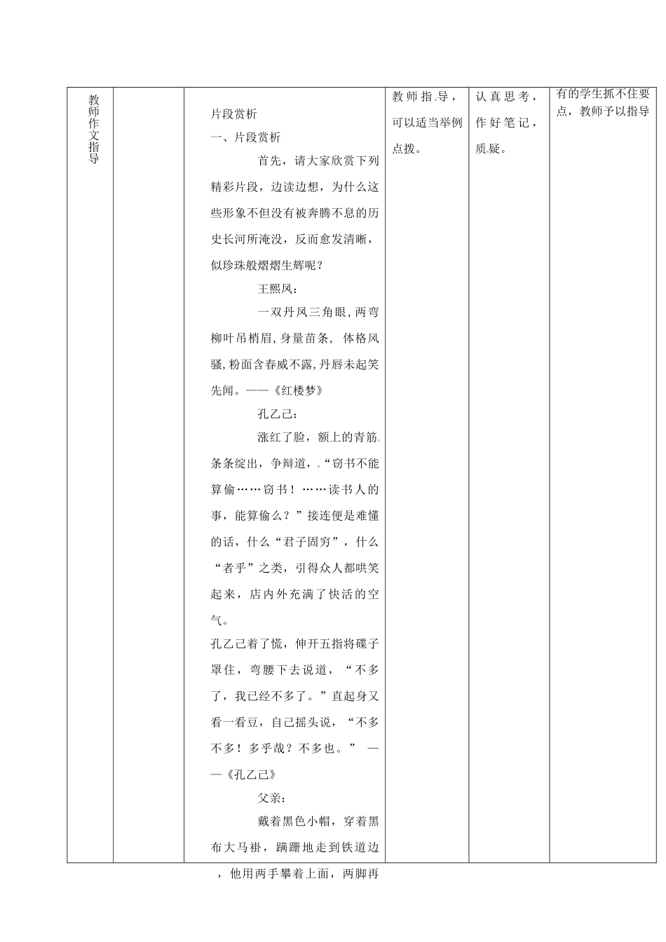 （秋季版）吉林省通化市七年级语文上册《写人要抓住特点》导学案1 新人教版-新人教版初中七年级上册语文学案_第3页