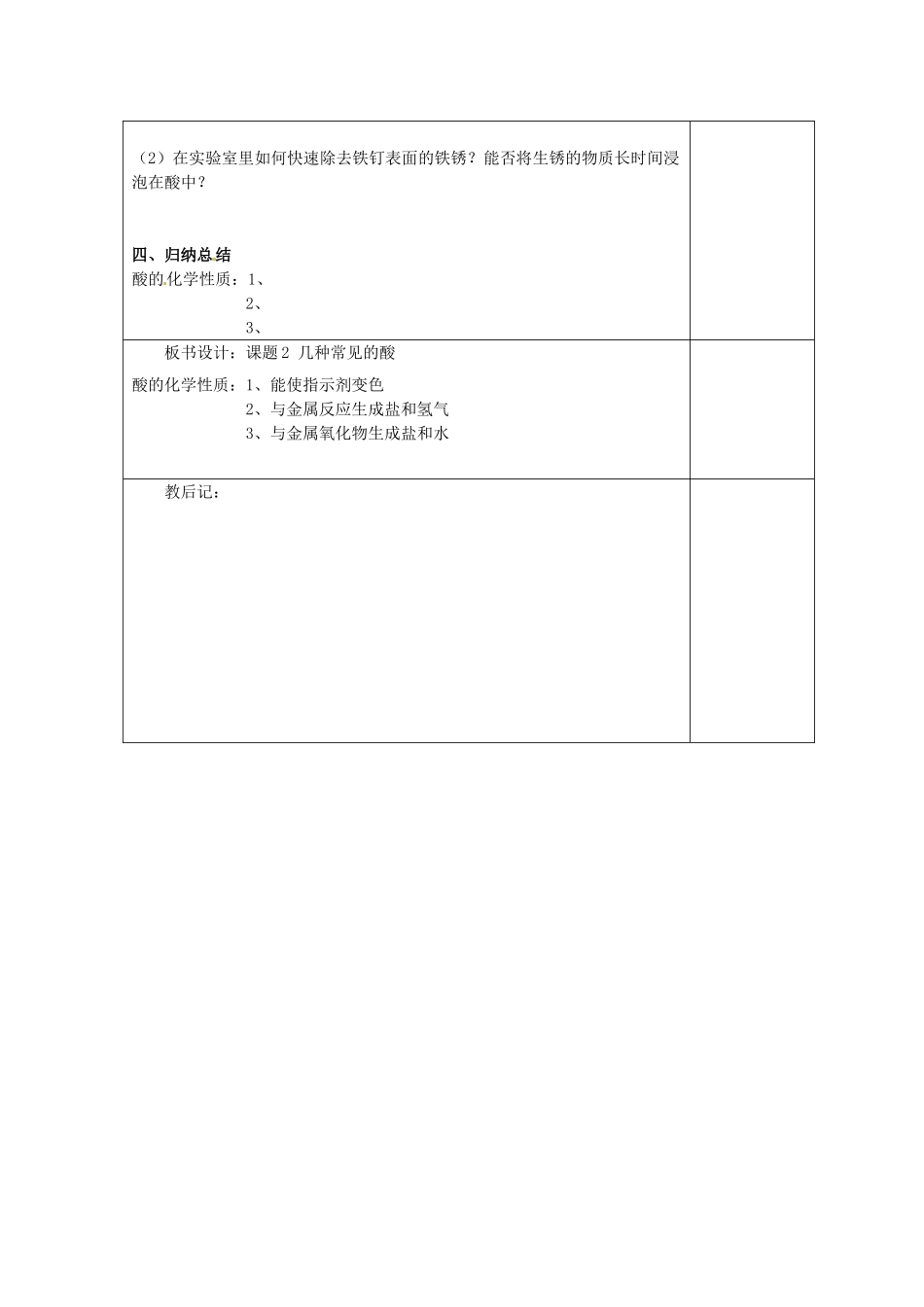 天津市小王庄中学九年级化学下册《常见的酸和碱（第二课时）》教案 新人教版_第2页