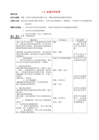 山东省惠州市惠东县梁化中学九年级化学上册 1.3 走进化学世界教案 新人教版