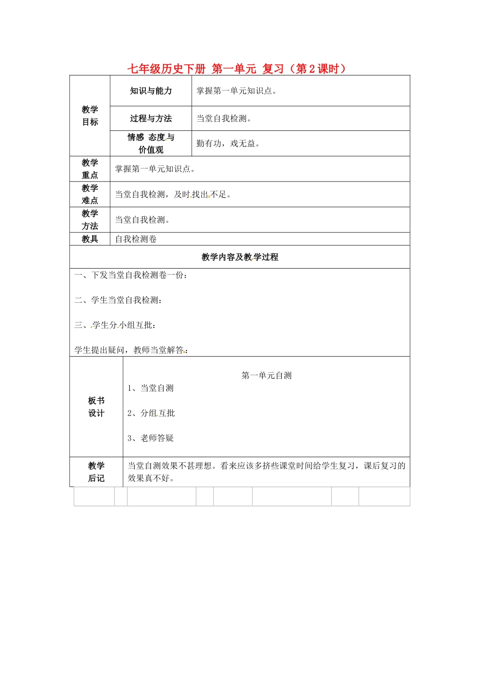 江苏省太仓市第二中学七年级历史下册 第一单元 复习（第2课时）教案 新人教版_第1页