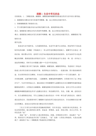 新疆兵团第五师八十八团学校新九年级化学下册 第十一单元 课题1 生活中常见的盐教案 新人教版