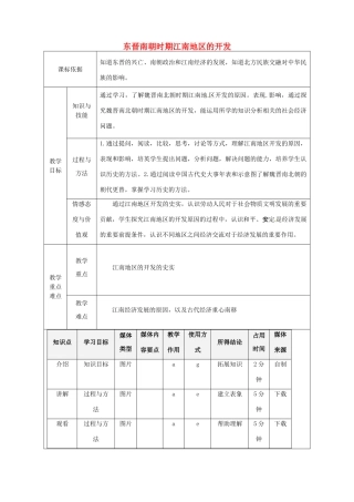 陕西省安康市石泉县池河镇七年级历史上册 第四单元 三国两晋南北朝时期：政权分立与民族融合 第18课 东晋南朝时期江南地区的开发教学设计 新人教版-新人教版初中七年级上册历史教案