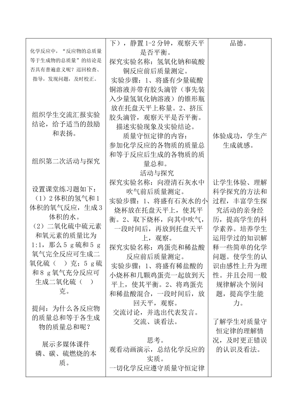 九年级化学第五单元 化学方程式(全单元教案)_第2页