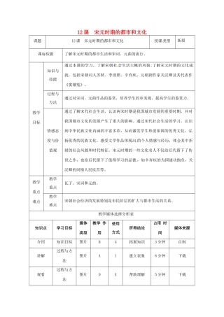 陕西省安康市石泉县池河镇七年级历史下册 第二单元 辽宋夏金元时期：民族关系发展和社会变化 第12课 宋元时期的都市和文化教案2 新人教版-新人教版初中七年级下册历史教案