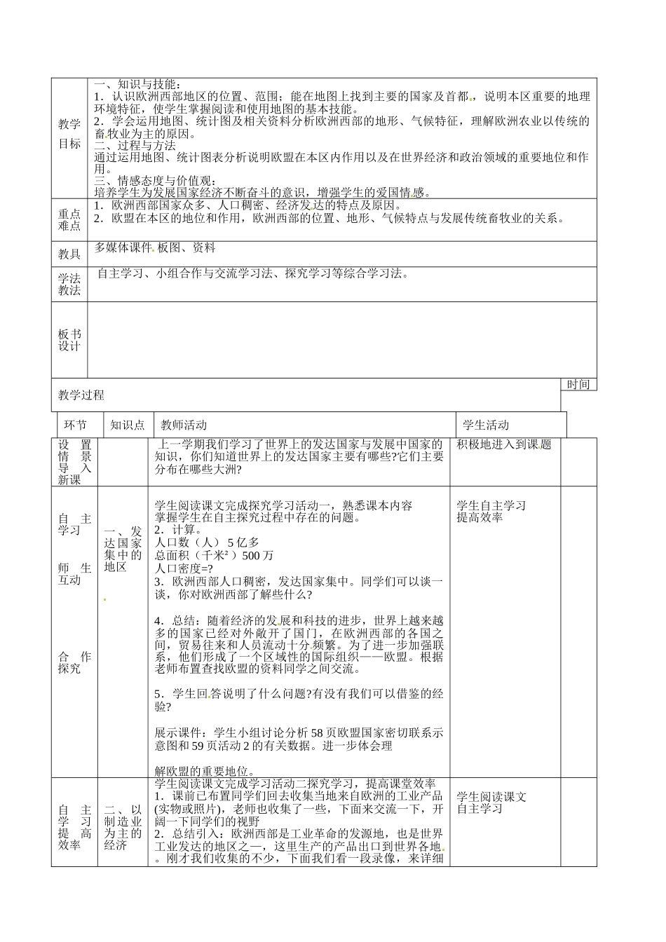 山东省临沭县第三初级中学七年级地理下册《8.2 欧洲西部》教案（1） 新人教版_第2页