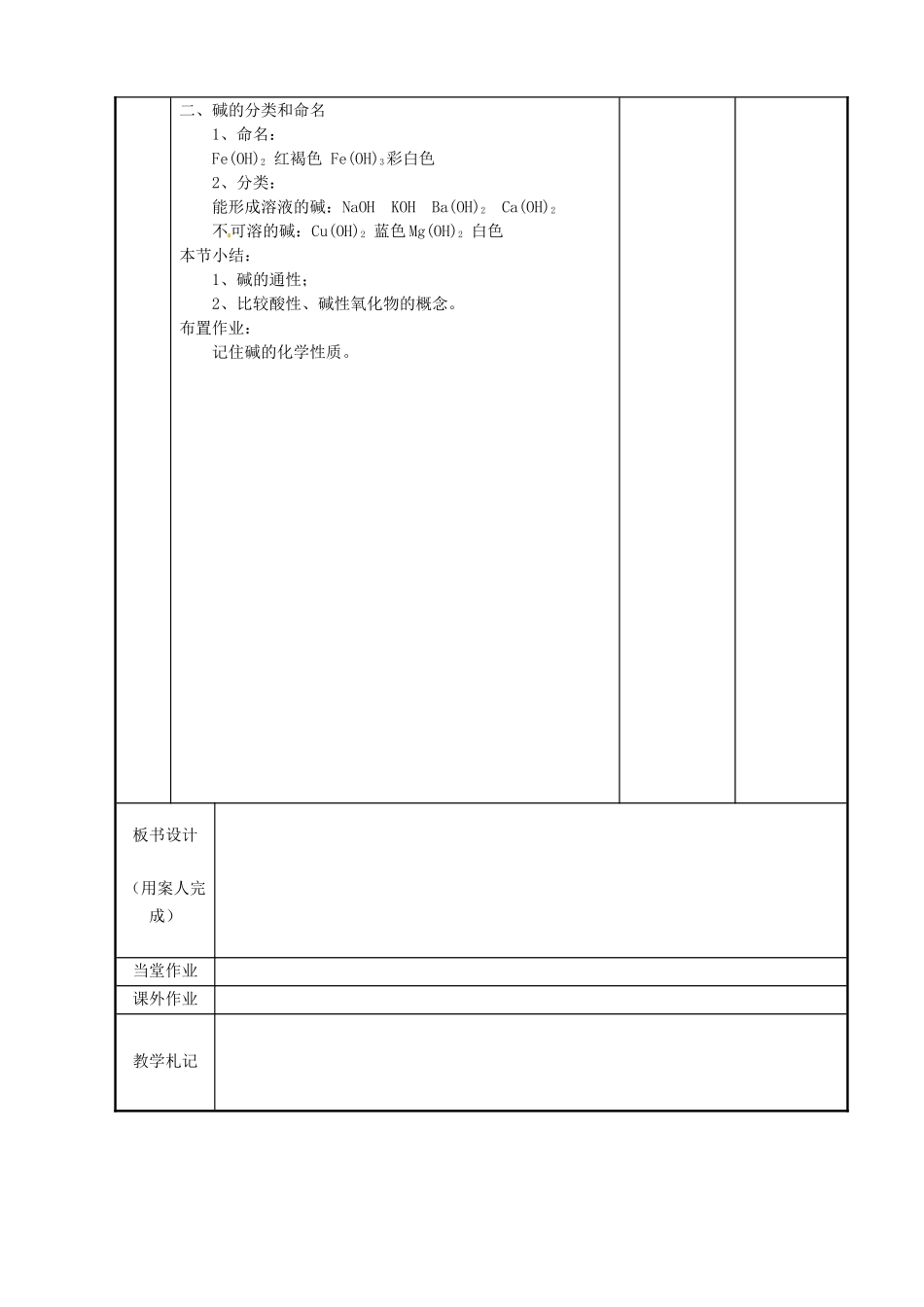 江苏省新沂市第二中学九年级化学下册 7.2 常见的酸和碱（第5课时）教案 （新版）沪教版_第2页