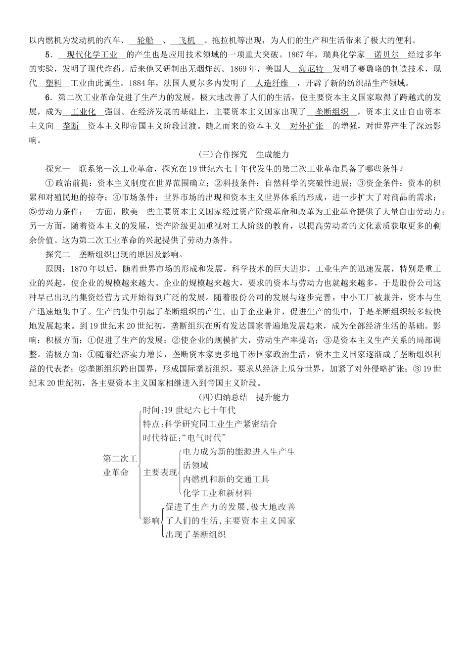 九年级历史下册 第二单元 第二次工业革命和近代科学文化 第5课 第二次工业革命教案2 新人教版-新人教版初中九年级下册历史教案_第2页