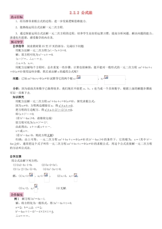 秋九年级数学上册 2.2.2 公式法导学案 （新版）湘教版-（新版）湘教版初中九年级上册数学学案