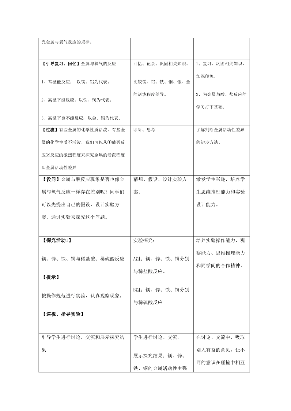 九年级化学下册：8.2金属的化学性质教案下 人教版_第3页