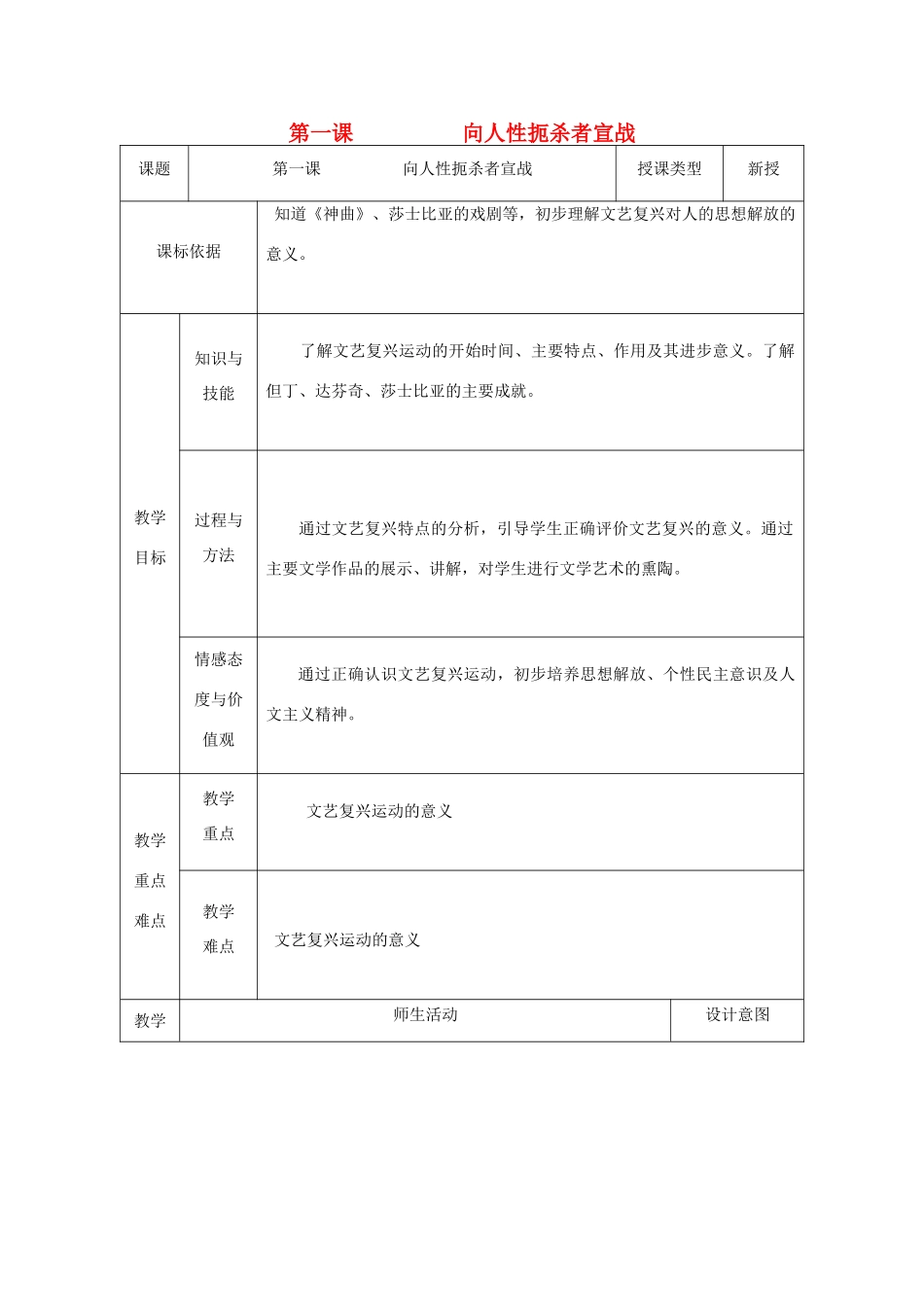 九年级历史上册 第1课 向人性扼杀者宣战教案2 北师大版-北师大版初中九年级上册历史教案_第1页