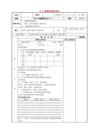 江苏省新沂市第二中学九年级化学下册 6.2 溶液组成的表示教案（1）（新版）沪教版