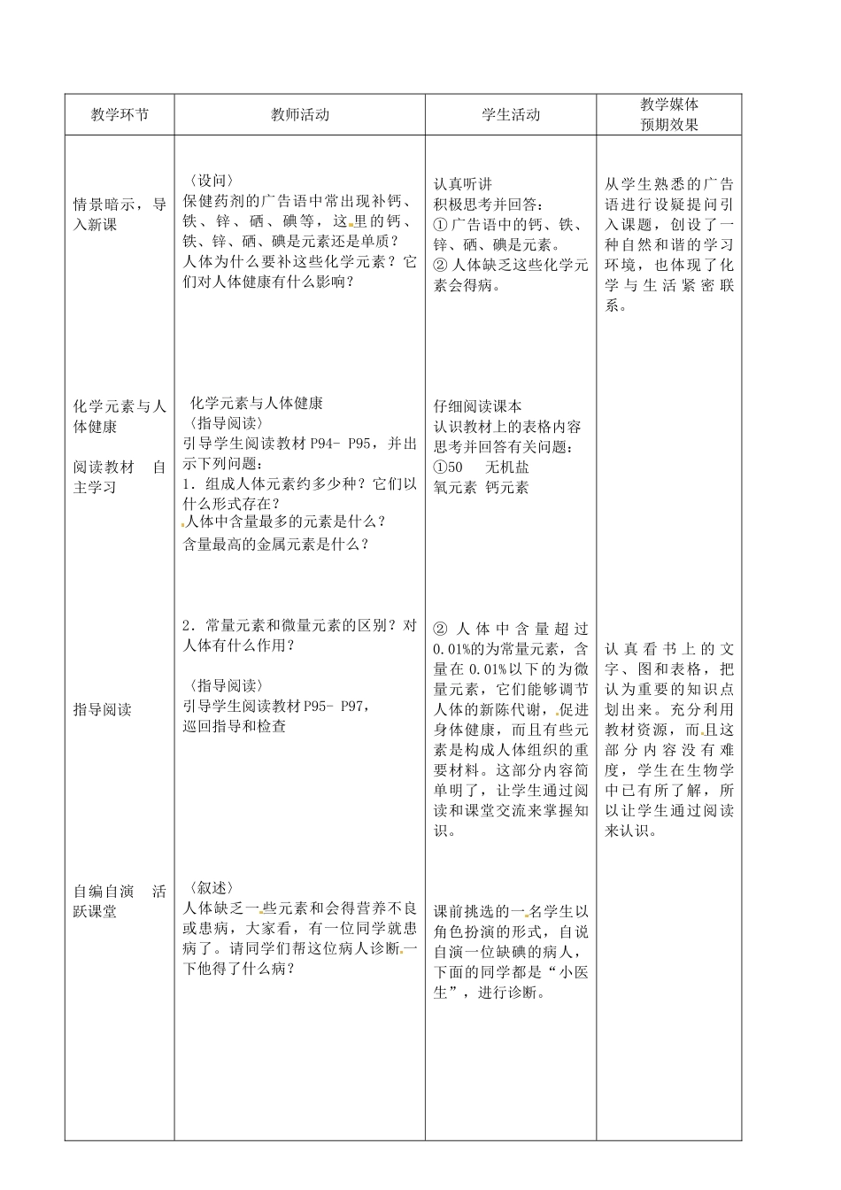 新疆生产建设兵团第五师八十六团第一中学九年级化学上册 化学元素与人体健康教案 新人教版_第2页