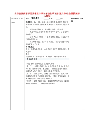 山东省济南市平阴县孝直中学九年级化学下册 第九单元 金属教案 新人教版