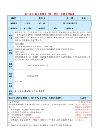 山东省龙口市南山双语学校九年级化学上册 第二单元 碱及其性质（第一课时）专题复习教案 鲁教版