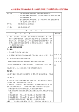 山东省聊城市阳谷实验中学九年级化学 第三节 钢铁的锈蚀与防护教案