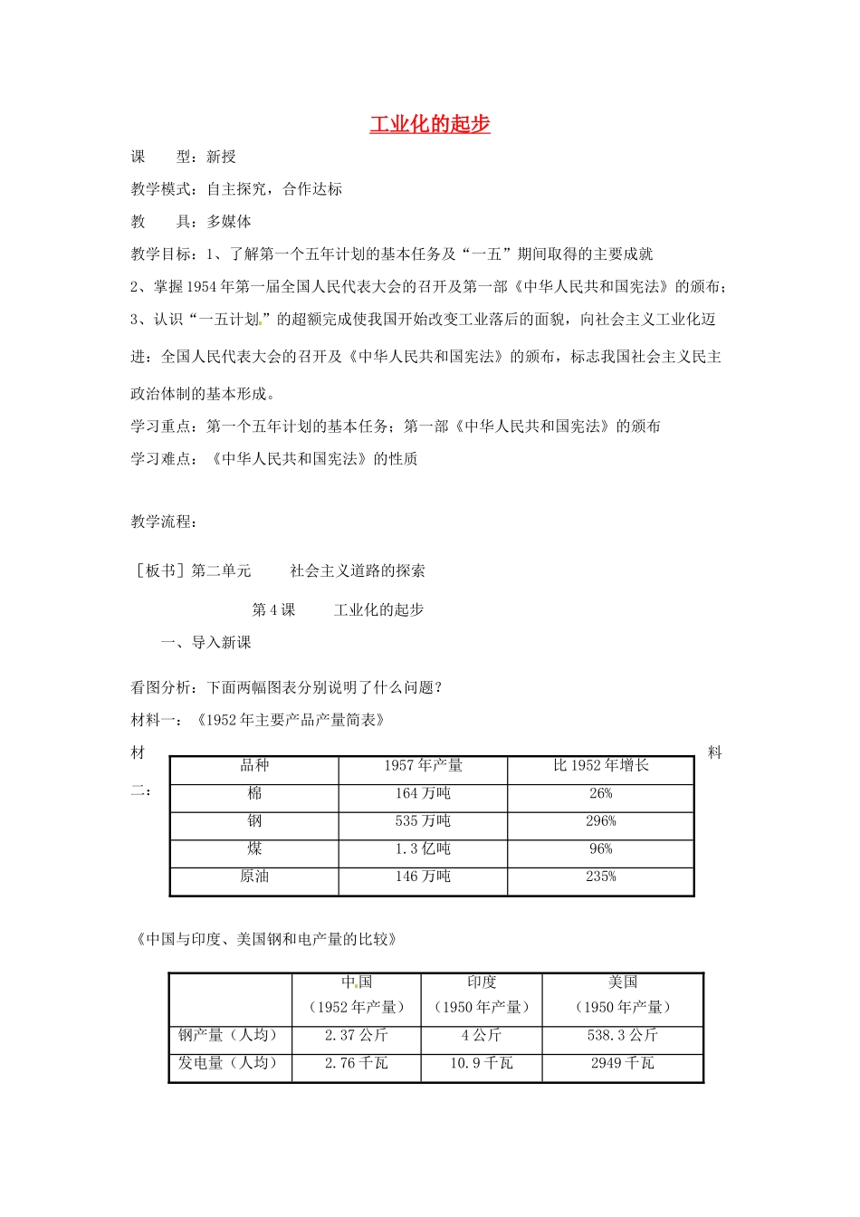 山东省滕州市大坞镇大坞中学八年级历史下册 第二单元 第4课《工业化的起步》教案 新人教版_第1页