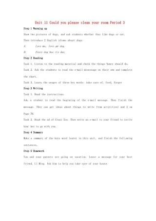 山东省肥城市安站中学八年级英语上册 Unit 11 Could you please clean your room Period 3导学案 人教新目标版