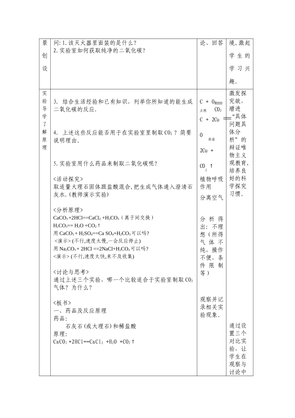 九年级化学上册：6.2二氧化碳制取的研究教案 人教版_第2页
