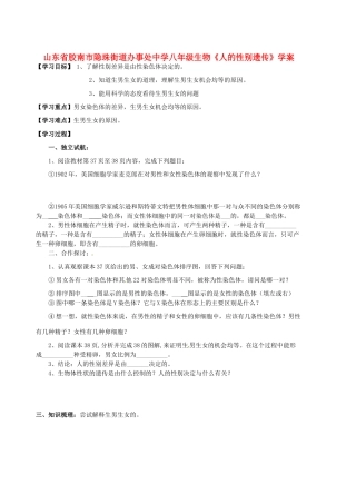 山东省胶南市隐珠街道办事处中学八年级生物《人的性别遗传》学案