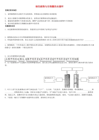 天津市小站第一中学七年级生物上册 3.3 绿色植物与生物圈的水循环导学案（无答案） 新人教版