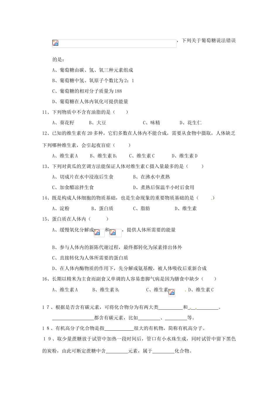 辽宁省凌海市石山初级中学九年级化学《10.1食品中的有机营养素》同步练习 粤教版_第2页