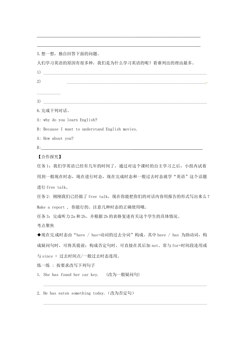 江西省金溪县第二中学八年级英语下册 Unit 9 Have you ever been to an amusement park Section B(1a-2c)导学案 人教新目标版_第2页