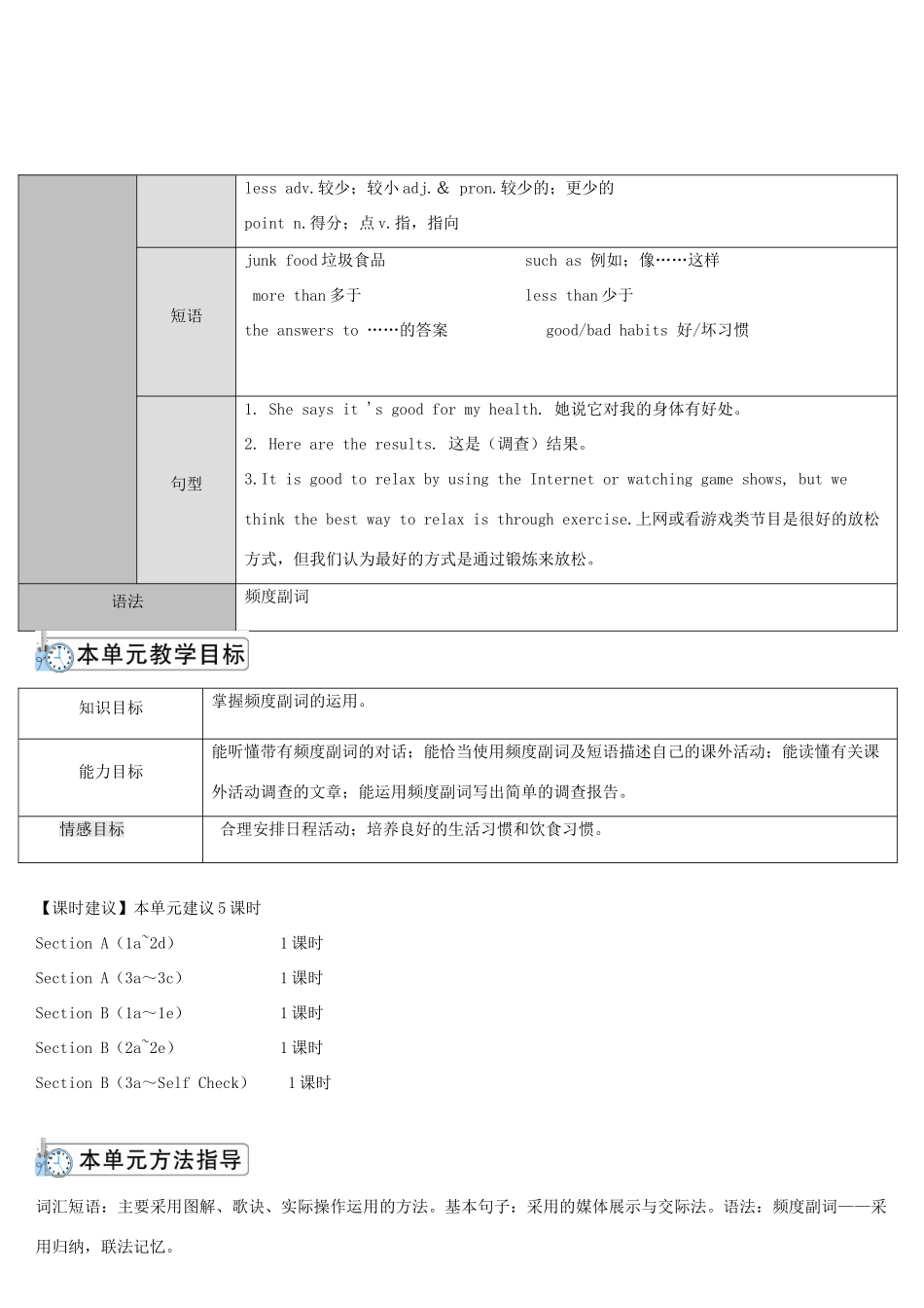 八年级英语上册 Unit 2 How often do you exercise Section A 第1课时导学案 （新版）人教新目标版-（新版）人教新目标版初中八年级上册英语学案_第2页