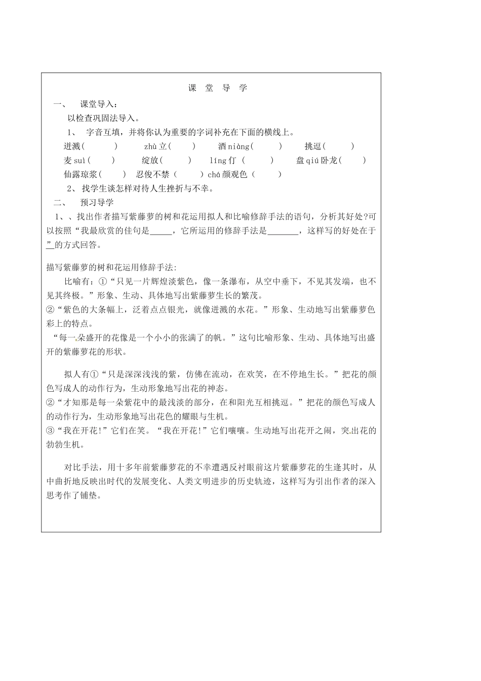 山西省广灵县第三中学七年级语文上册 1.4《紫藤萝瀑布》2学案 人教新课标版_第2页