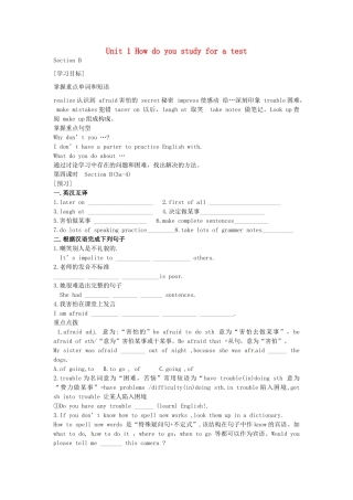 九年级英语全册《Unit 1 How do you study for a test（第4课时）》学案 人教新目标版-人教新目标版初中九年级全册英语学案